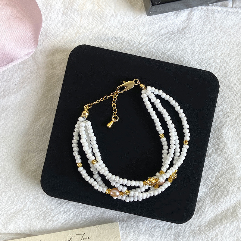 Natural Pink Freshwater Pearl Beaded Necklace Bracelet Earring Set Women's French Braided Accessories Geometric Pattern Irregular Design Electroplated Copper