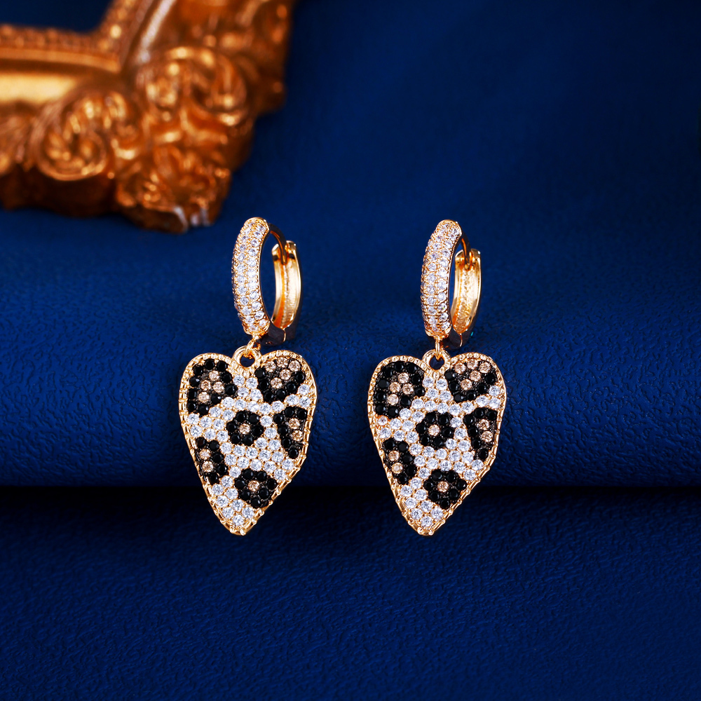 1 Pair Copper Style Earrings Fashion Champagne Russia Gold Plated Cubic Zircon Leopard Irregular Heart Earrings For Women Dating Or Daily Wear