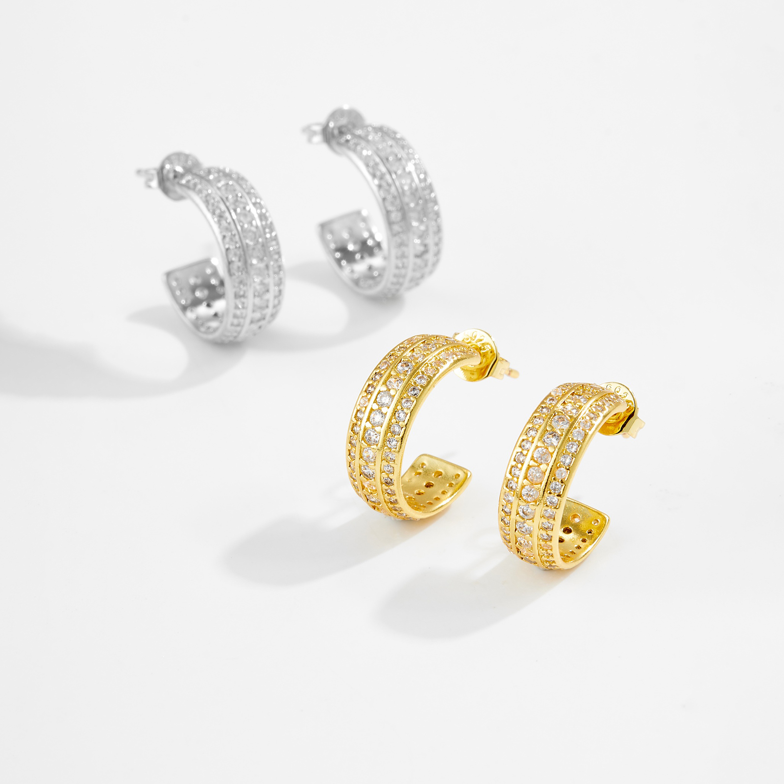 Classic Versatile Zircon Embedded C-Shaped Earrings Elegant Daily Fashion Jewelry For Women Commuting Copper Material