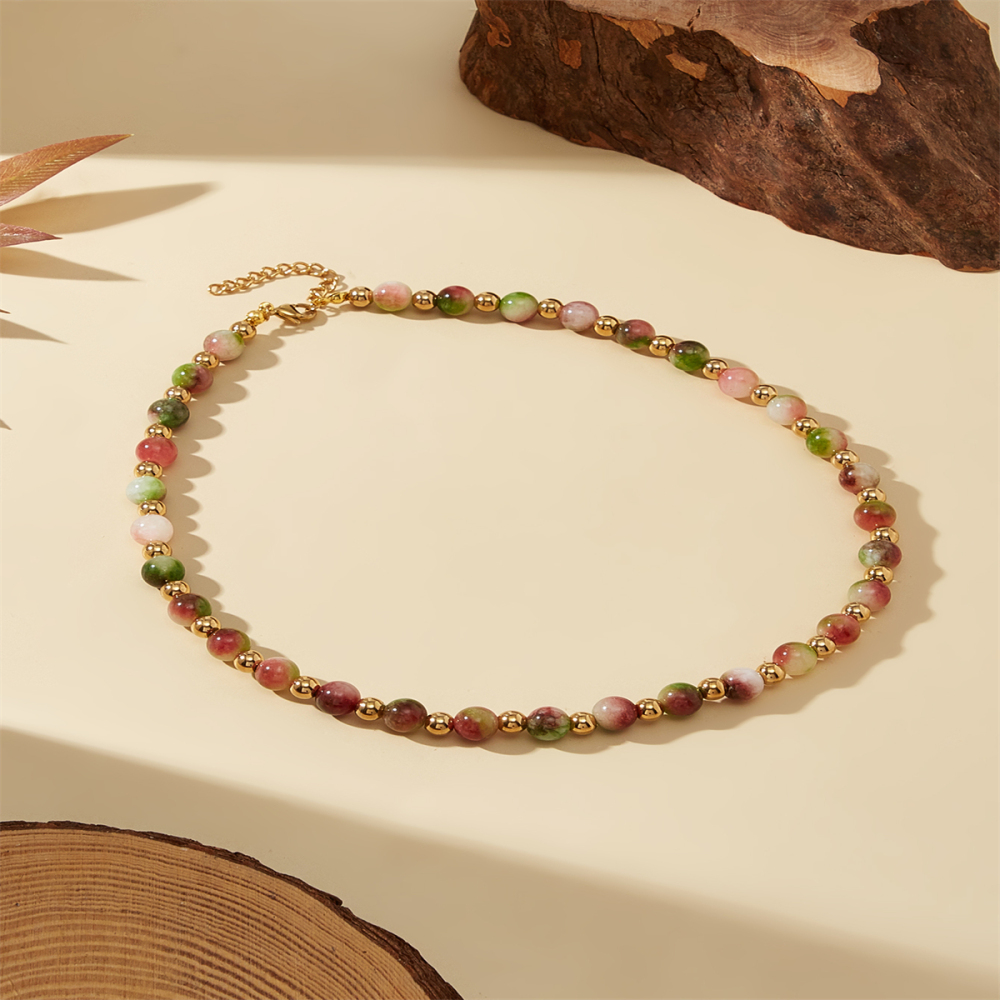 Simple Style Classic Style Geometric 302 Stainless Steel Synthetics Electroplated 18K Real Gold Plated Beaded Chain Necklace In Bulk