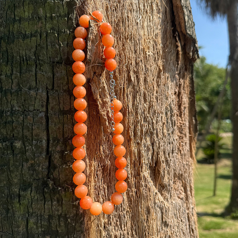 Natural Crystal Beaded Necklace For Women Colorful 12mm Gemstone Choker Summer Fashion Jewelry Sweet Style Alloy Material