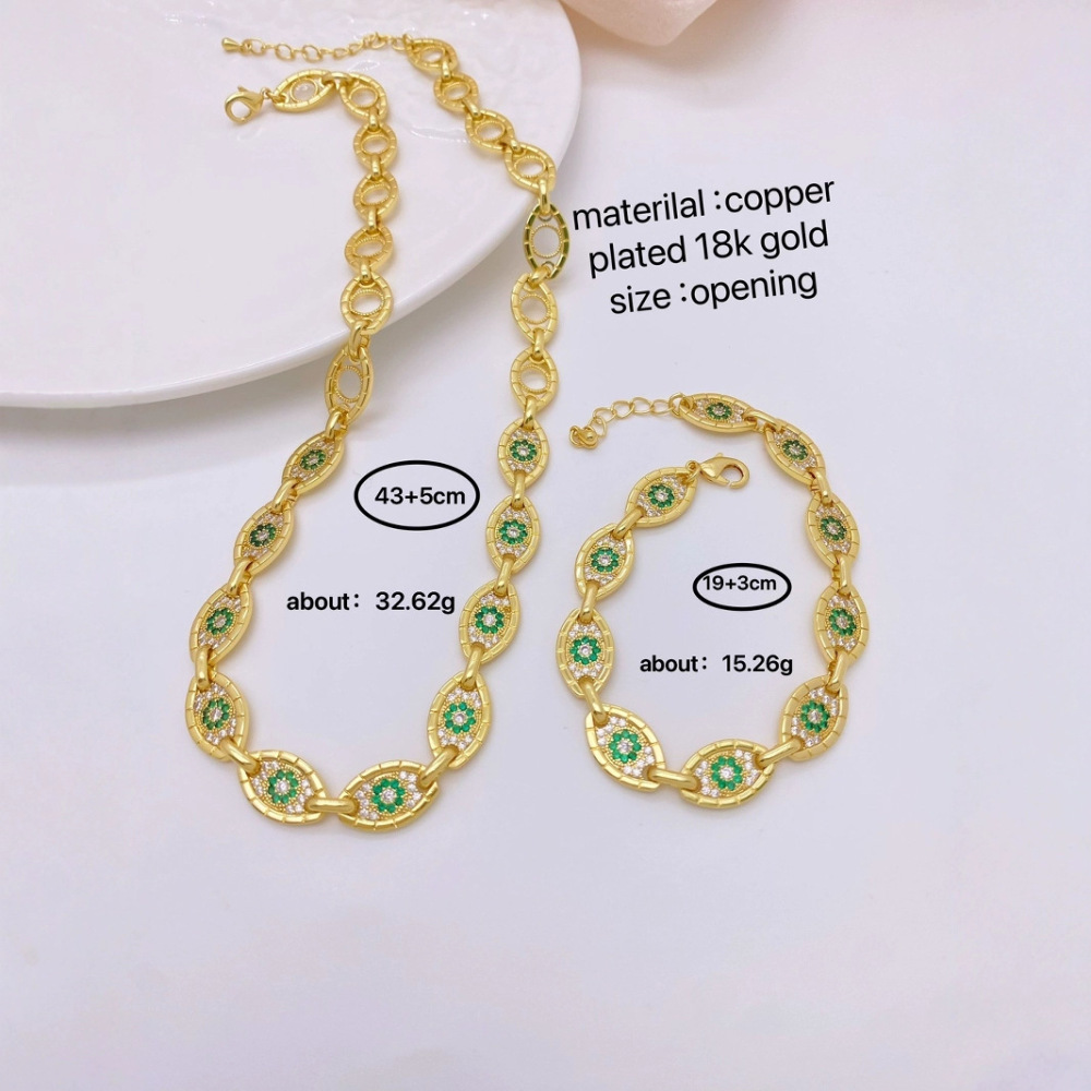 Fashionable High-End Copper Plated 18K Gold Evil Eye Bracelet Necklace Set  Style Jewelry Accessories