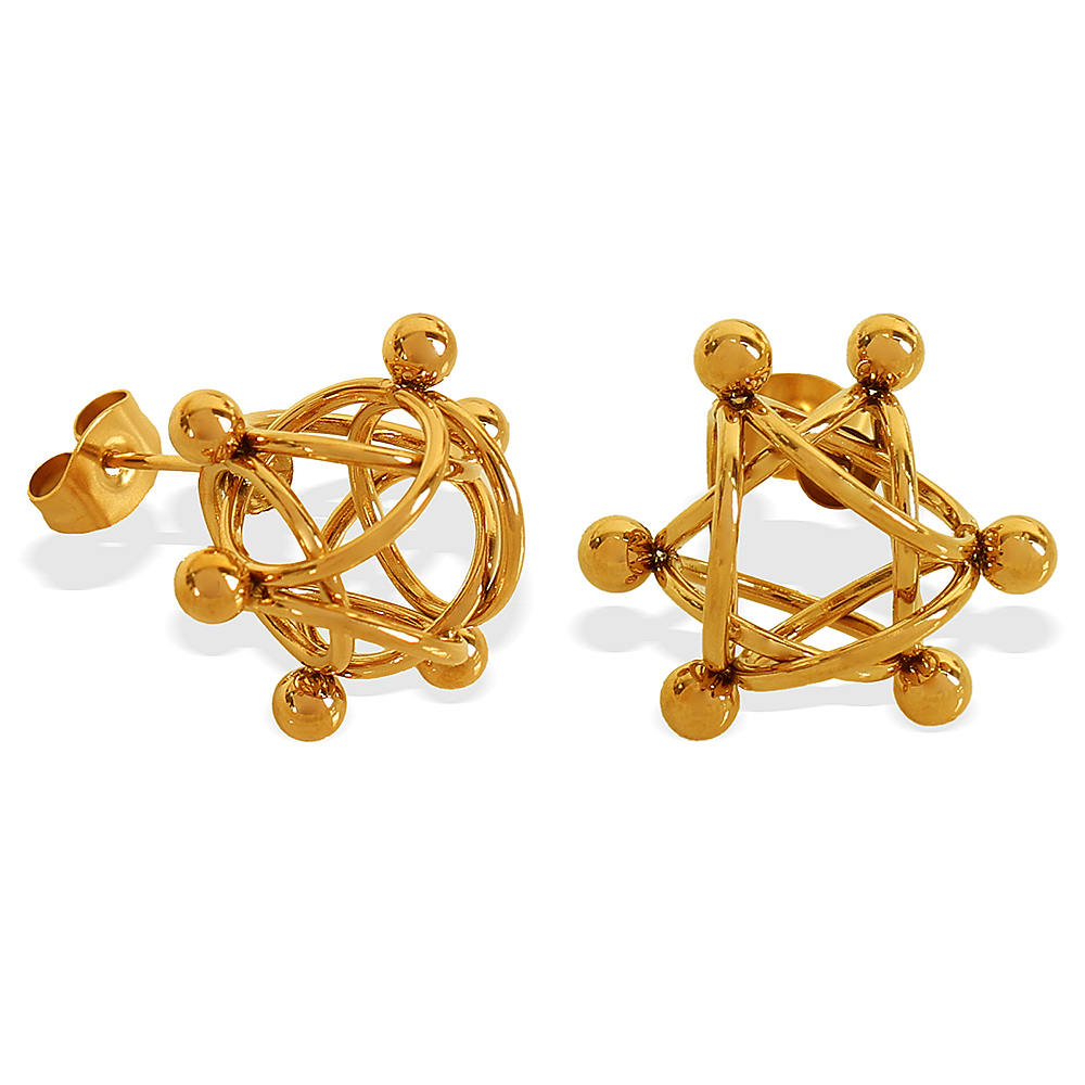 European And American New Style Molecular Structure Earrings Hollow Round Ball Ring Welded Titanium Steel Earrings Niche Design Women's Jewelry 304 Stainless Steel