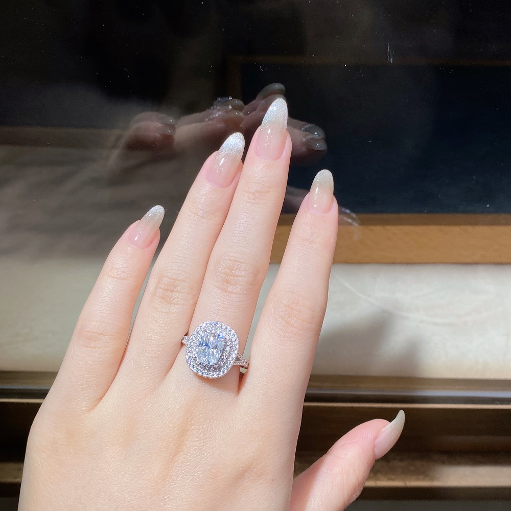 Moissanite 925 Sterling Silver Rings Rectangle Electroplated Platinum Plated Rhodium Plated Rings