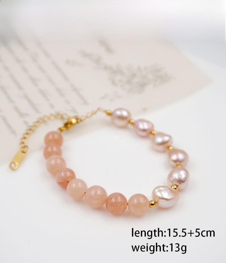 French Romantic Pink Pearl Bracelet Freshwater Pearl Sunstone Hand Jewelry Elegant Atmosphere Best Friend Bracelet Accessories