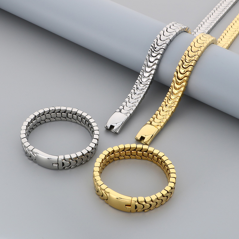 Ion Plating (IP) 18K Gold Plated Geometric 304 Stainless Steel Hip-Hop Waterproof Non Tarnish Jewelry Set