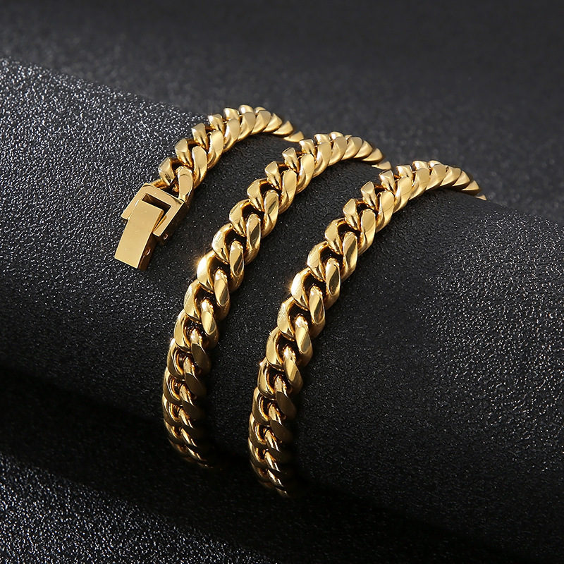304 Stainless Steel Solid Color PVD Coated 18K Gold Plated Classic Style Waterproof Non Tarnish Chain Bracelets Necklace
