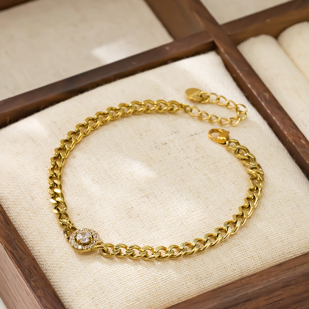 Titanium Steel Heart Bracelet Women Inlaid Zircon Jewelry Accessories