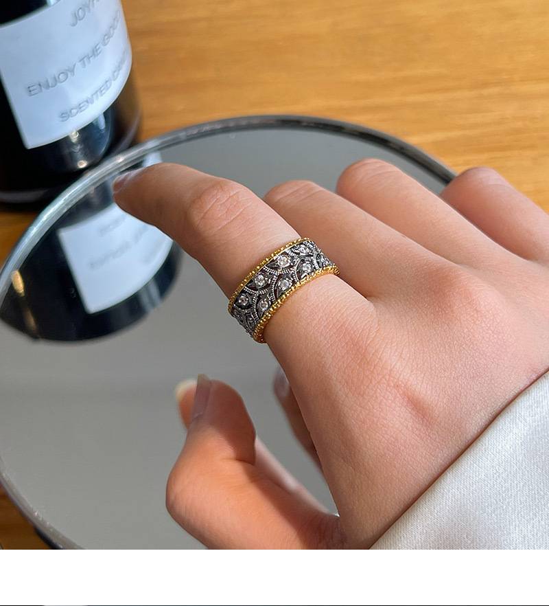 New Chinese Style Tang Pattern Grass Ring Women's Luxury Sensation Diamond Embedded Index Finger Ring French Vintage Band