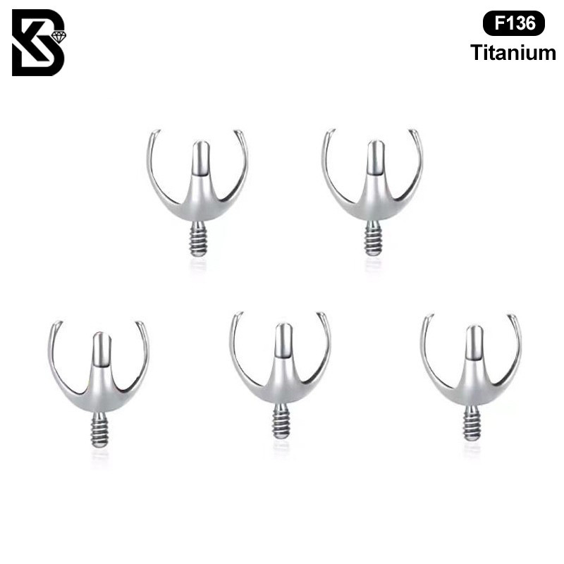 Titanium Alloy Lip Stud Earring Accessories Three-Claw Internal Thread Hollow Mold Body Piercing Jewelry Earrings Unisex Geometric Pattern