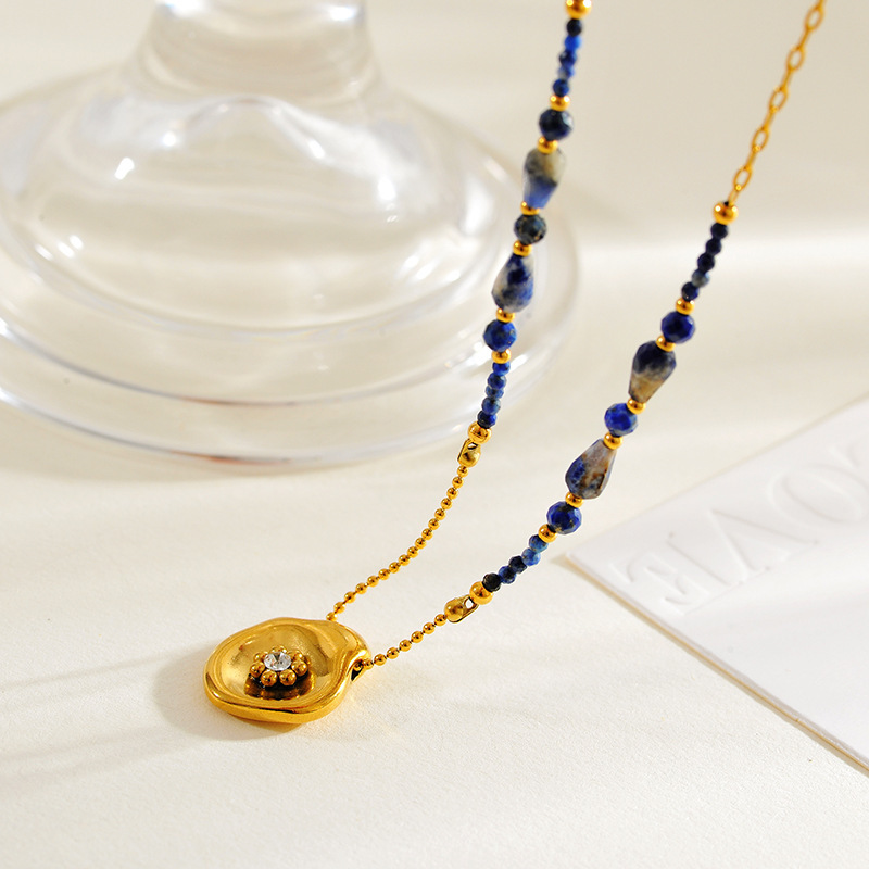 Natural Lapis Lazuli Beaded Necklace New Chinese Style High-end Sweater Chain Vintage Amethyst Autumn Winter Natural Gemstone Accessories For Women