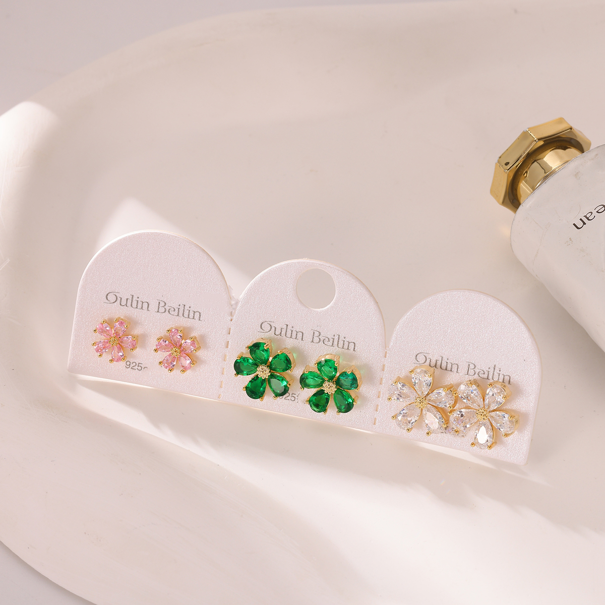 14K Gold Plated Flower Zircon Copper Elegant Cute Basic Style (Simple Design) Inlaid Earrings