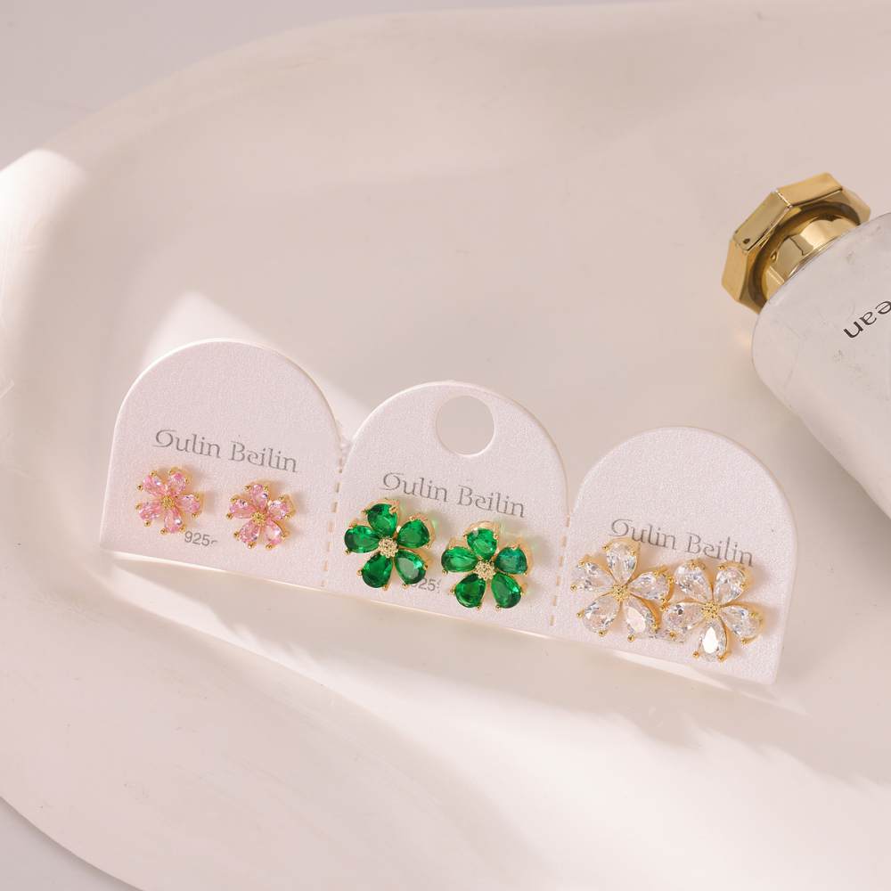 14K Gold Plated Flower Zircon Copper Elegant Cute Basic Style (Simple Design) Inlaid Earrings