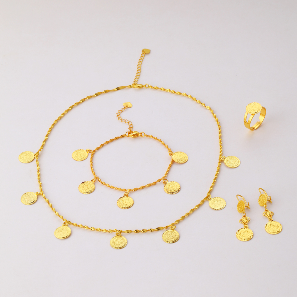 Fashionable Retro Gold Coin Jewelry Set Elegant Personality Suitable For Daily Banquet Party Wear Copper Material Accessories