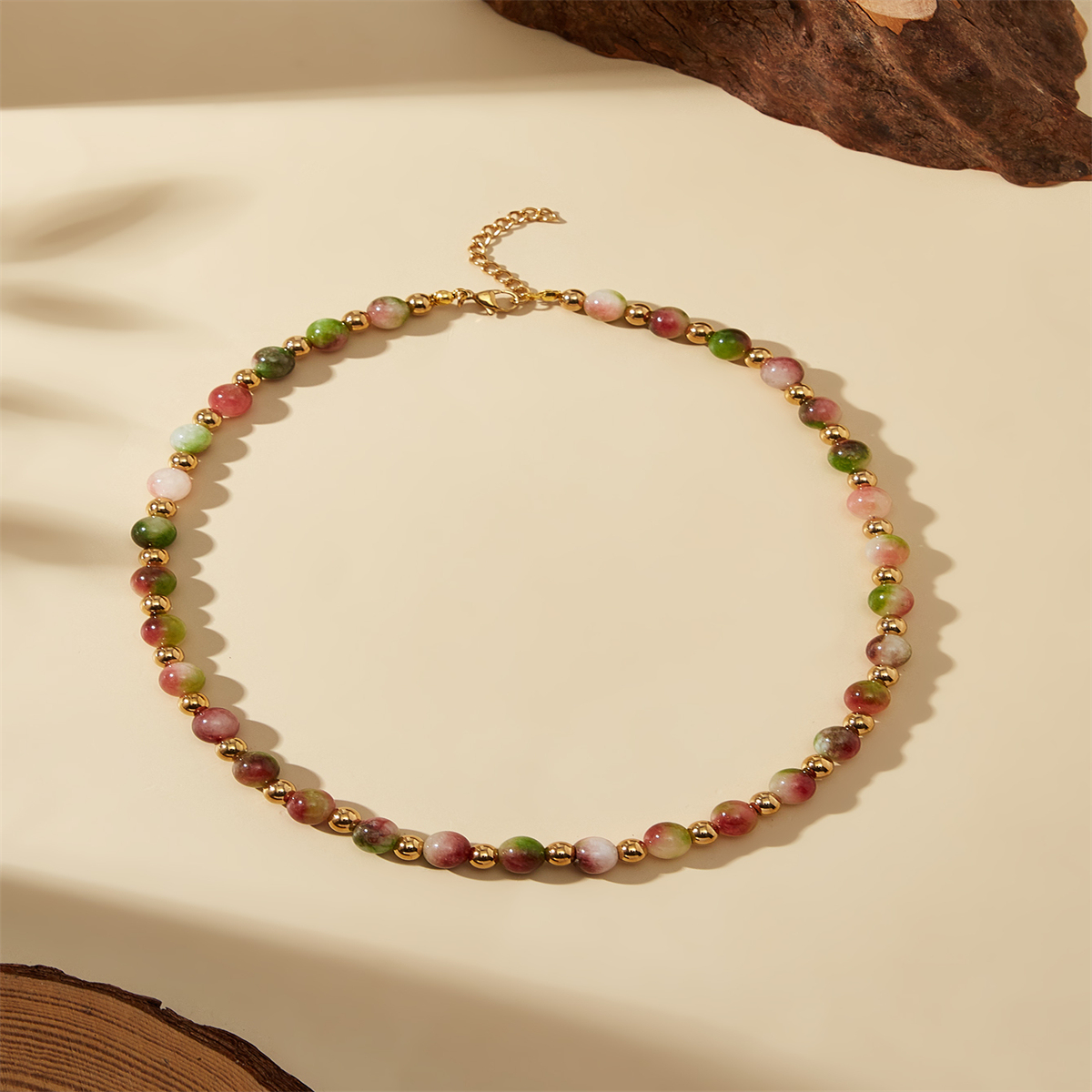 Simple Style Classic Style Geometric 302 Stainless Steel Synthetics Electroplated 18K Real Gold Plated Beaded Chain Necklace In Bulk