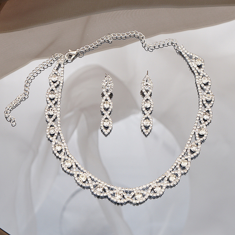 Simple Full Diamond Claw Chain Necklace And Earrings Set Bridal Wedding Accessories Multifunctional Titanium Steel Star