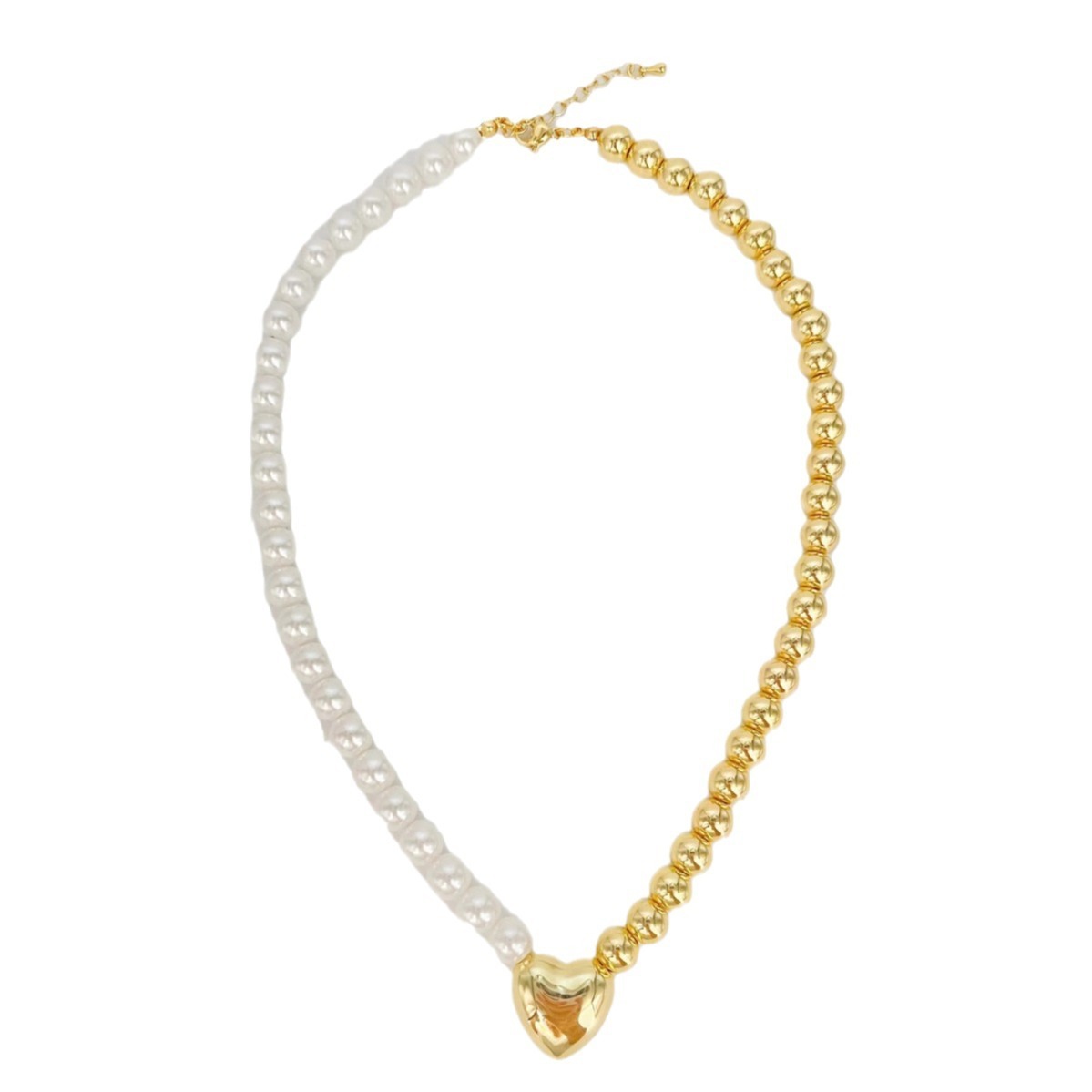 Simple And Light Luxury Temperament 8mm Pearl Copper Bead Heart-Shaped Beaded Necklace Suitable For Women's Daily Wear