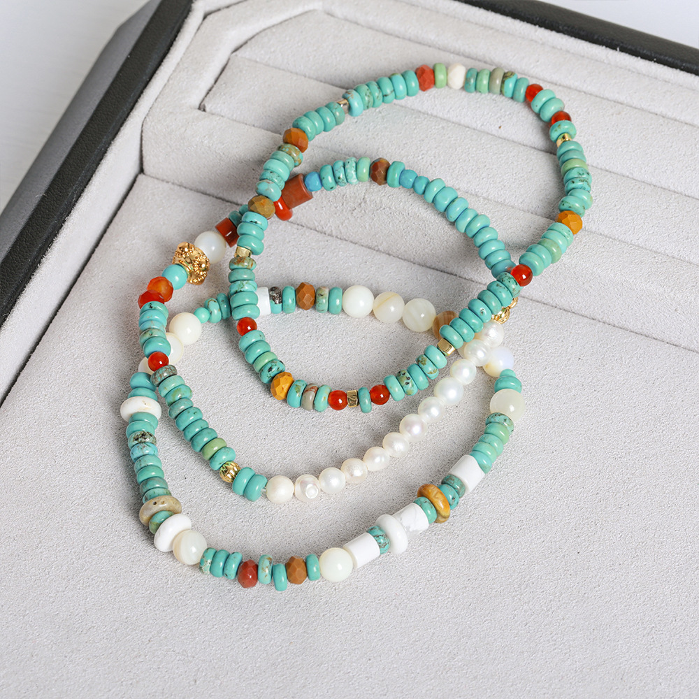 Natural Colorful Turquoise Beaded Necklace Women's Round High-End Minimalist Pearl Set Luxury Sensation Geometric Pattern Design