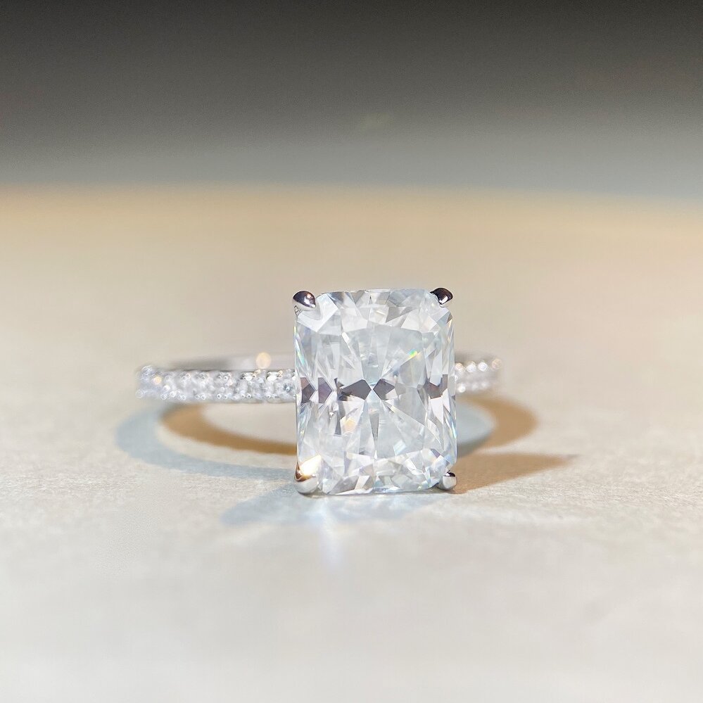 4 Karat Radiant-cut 925 Sterling Silver Moissanite Square Rings Colorless(DEF) Moissanite Moissanite Rings MA Certificate