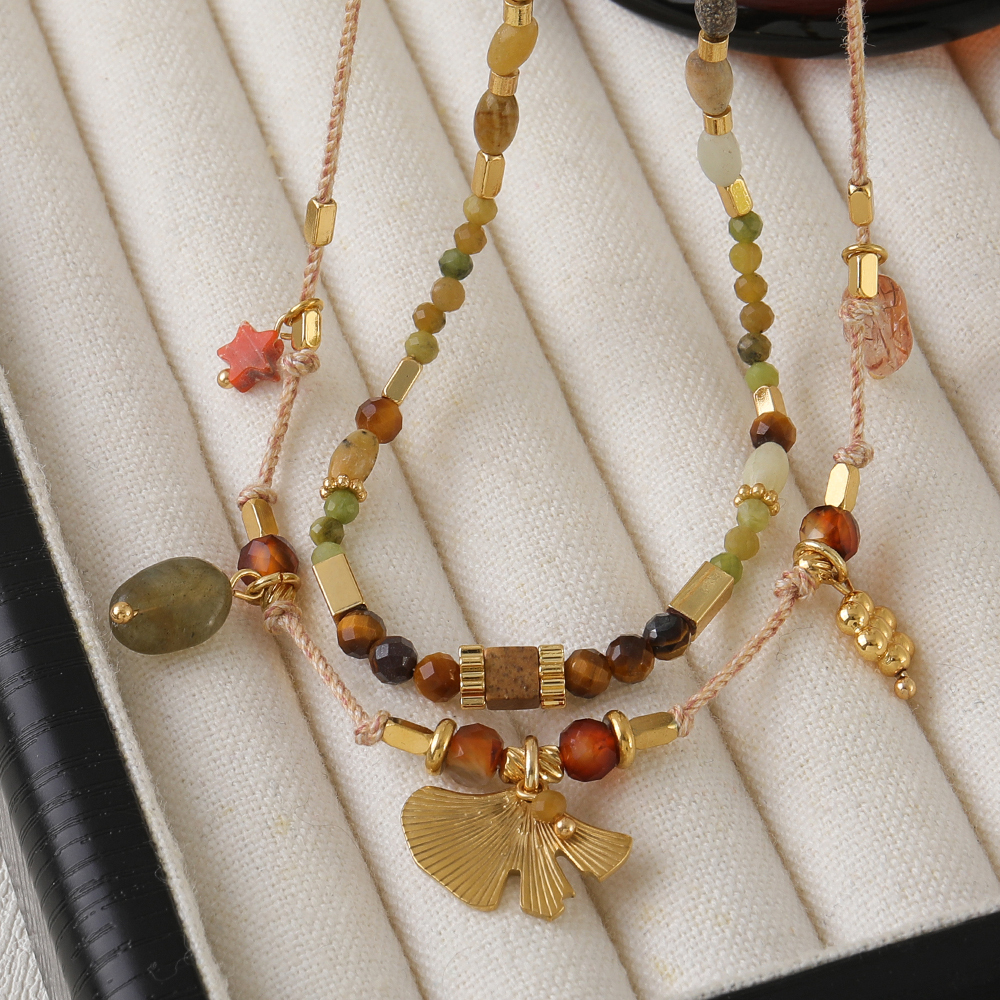 1 Natural Tigereye Beaded Necklace Vintage Ethnic Sweater Chain Suitable For Women To Wear