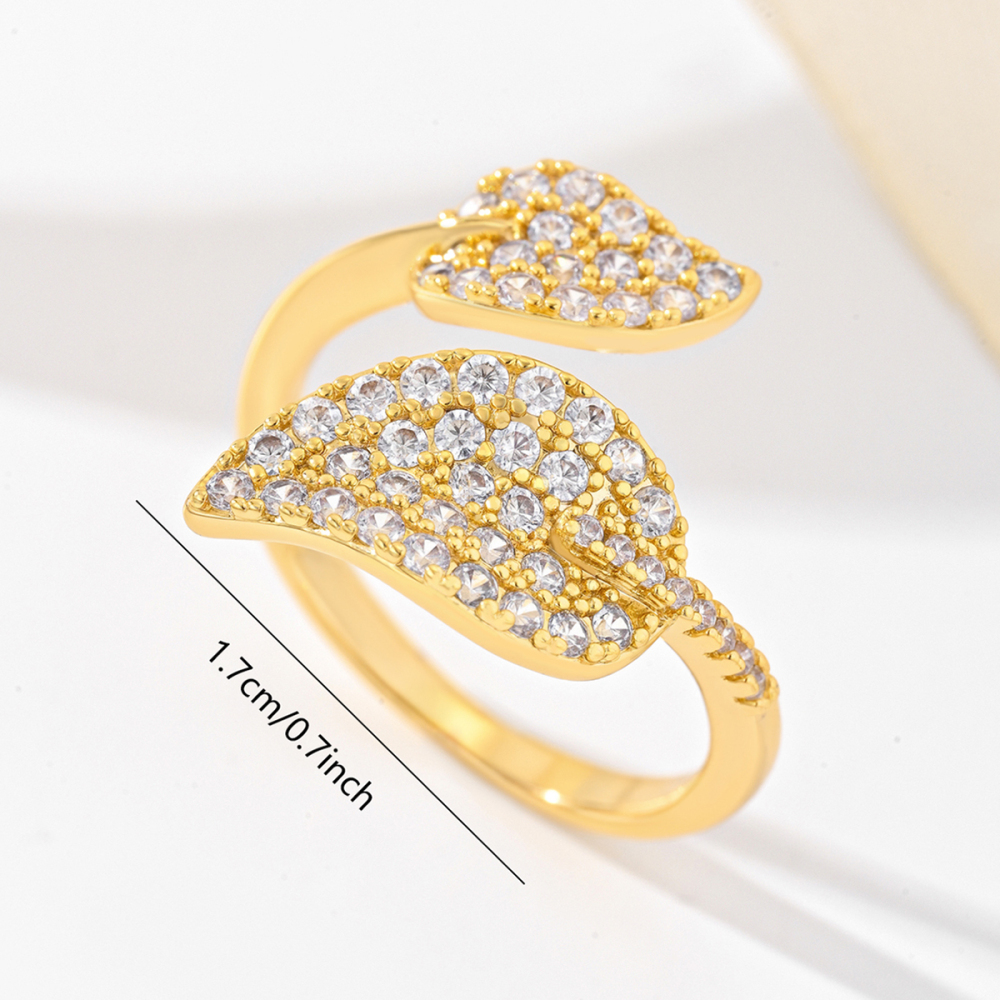 1 Piece Copper Inlaid Zircon Material Exquisite Light Luxury Personality Women's Leaf Ring Party Jewelry Accessories