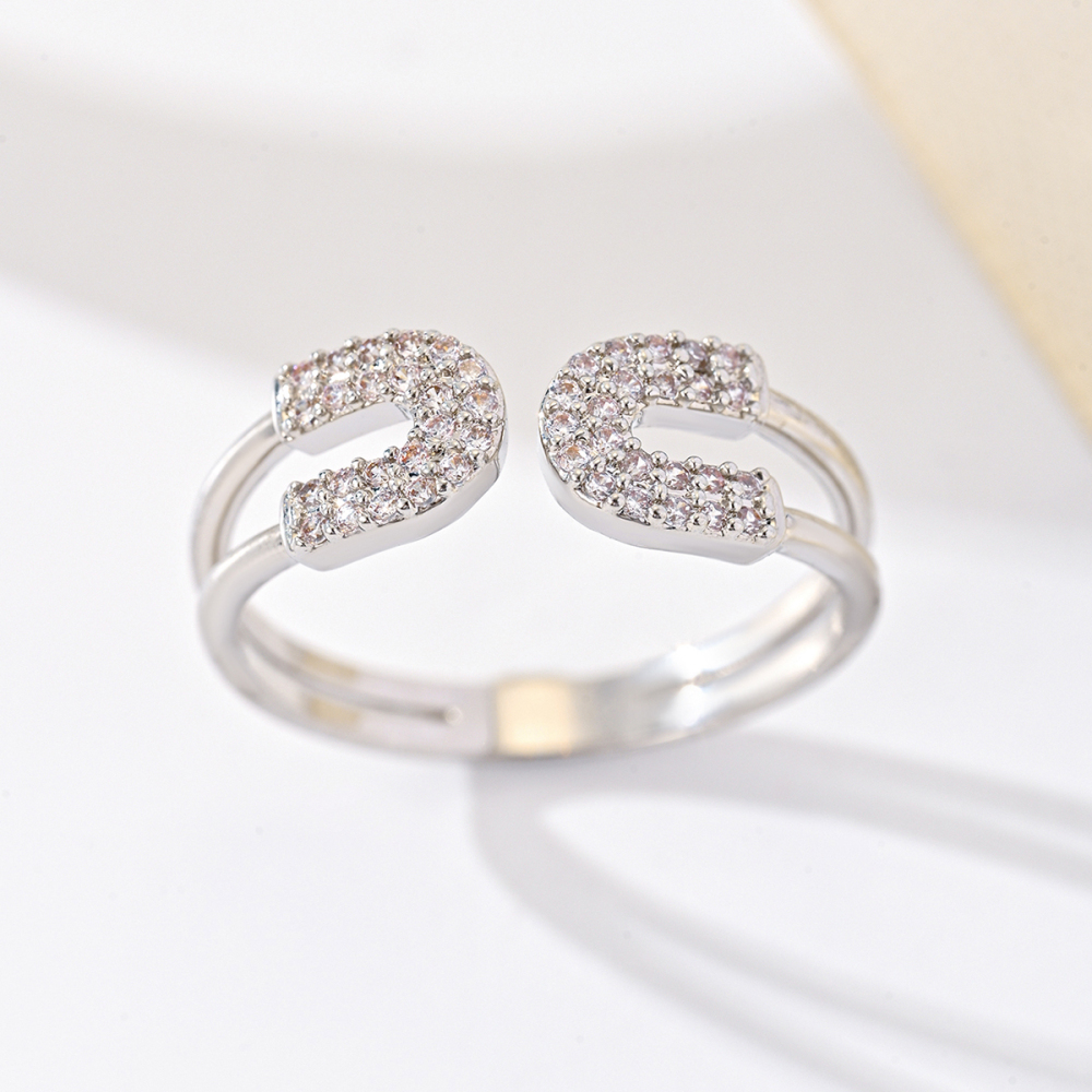 1 Piece Copper Inlaid Zircon Material Light Luxury Niche High-End U-Shaped Ring For Men And Women Party Jewelry Accessories For Adults