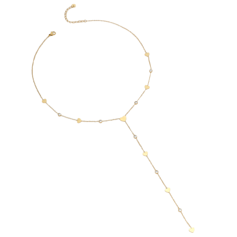 Gold Stainless Steel Waterdrop Y-Shape Tassel Necklace Women's Fashion Accessories Non-Fading Ladies Stylish Jewelry