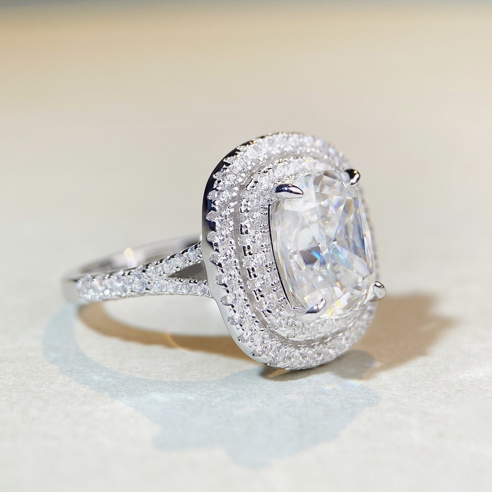Moissanite 925 Sterling Silver Rings Rectangle Electroplated Platinum Plated Rhodium Plated Rings