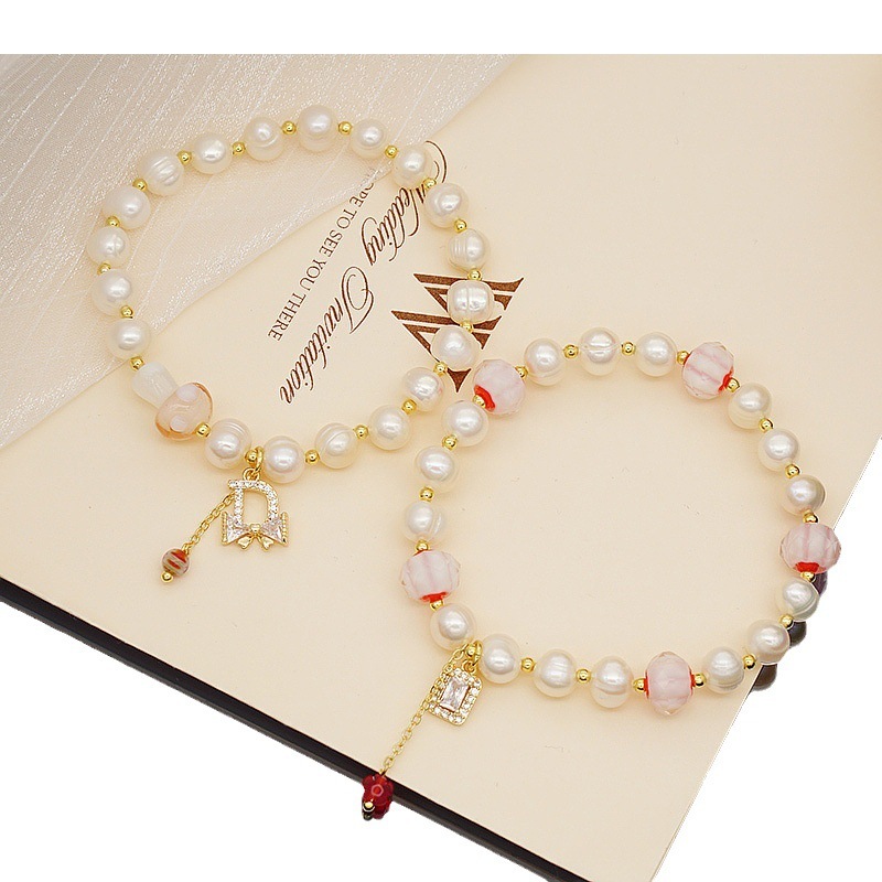 Spring And Summer Crystal Glass Pearl Bracelet Girl Bracelet Geometric Couple Jewelry Accessories