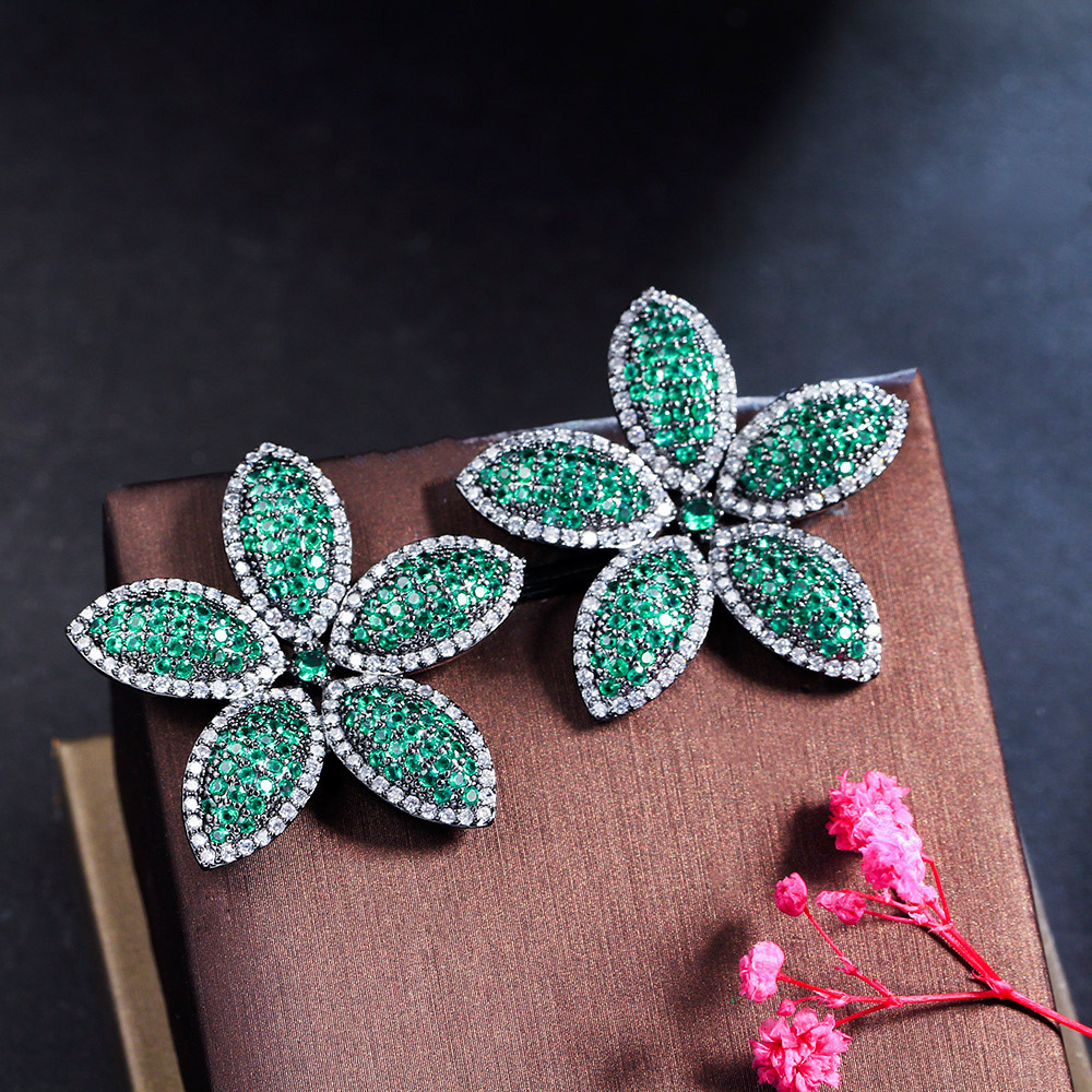 Copper Tropical Plated Artificial Gemstones Rhodium Plated Elegant Classical Plating Inlay Red Green Blue Ear Studs