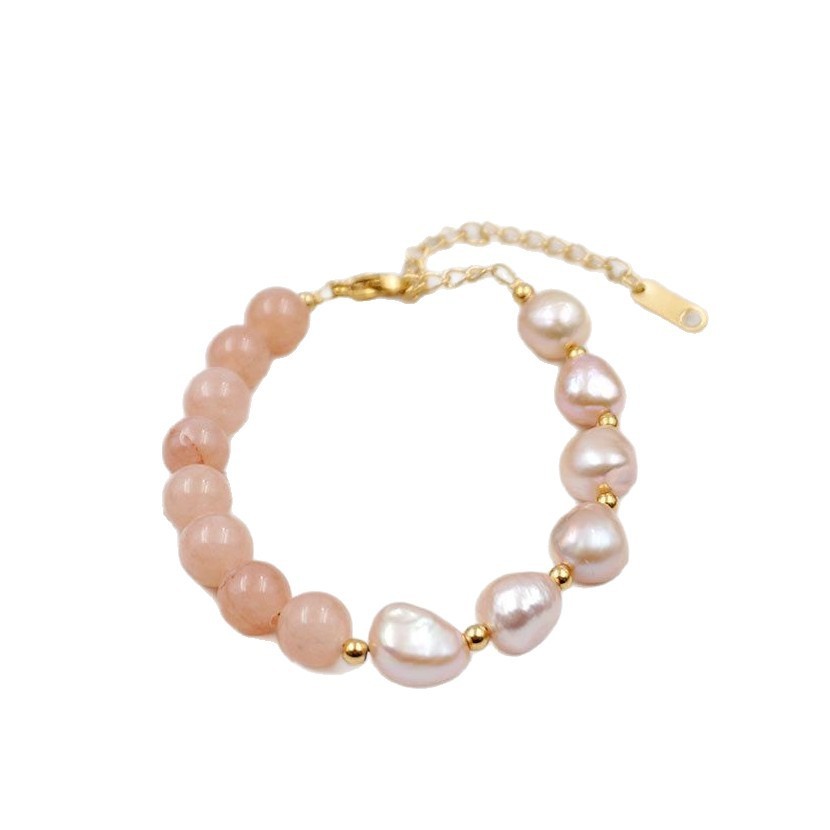 French Romantic Pink Pearl Bracelet Freshwater Pearl Sunstone Hand Jewelry Elegant Atmosphere Best Friend Bracelet Accessories