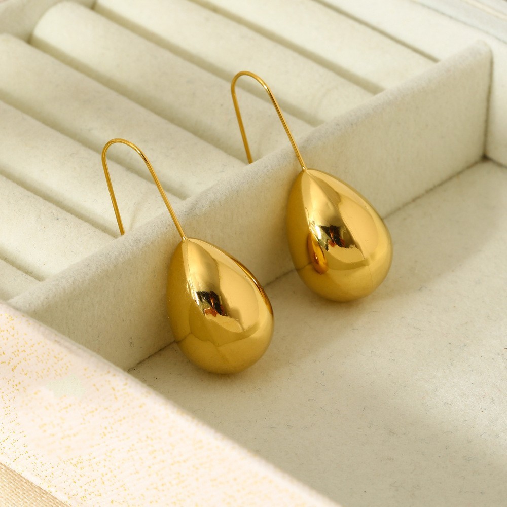High Polish Waterdrop Shaped Earrings Stainless Steel 18K Gold Plated Waterproof Elegant Fashionable Women's Jewelry Accessories