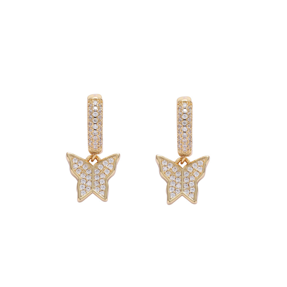 Small Butterfly Stud Earrings Full Of Zircon Copper Inlay  Hip Hop Style Women's Fashion Jewelry Accessories