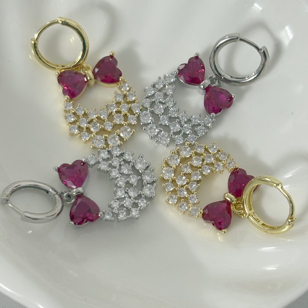 Christmas Red Bow Zircon Earrings Rose Gold Geometric Copper Material Unisex Jewelry Accessories