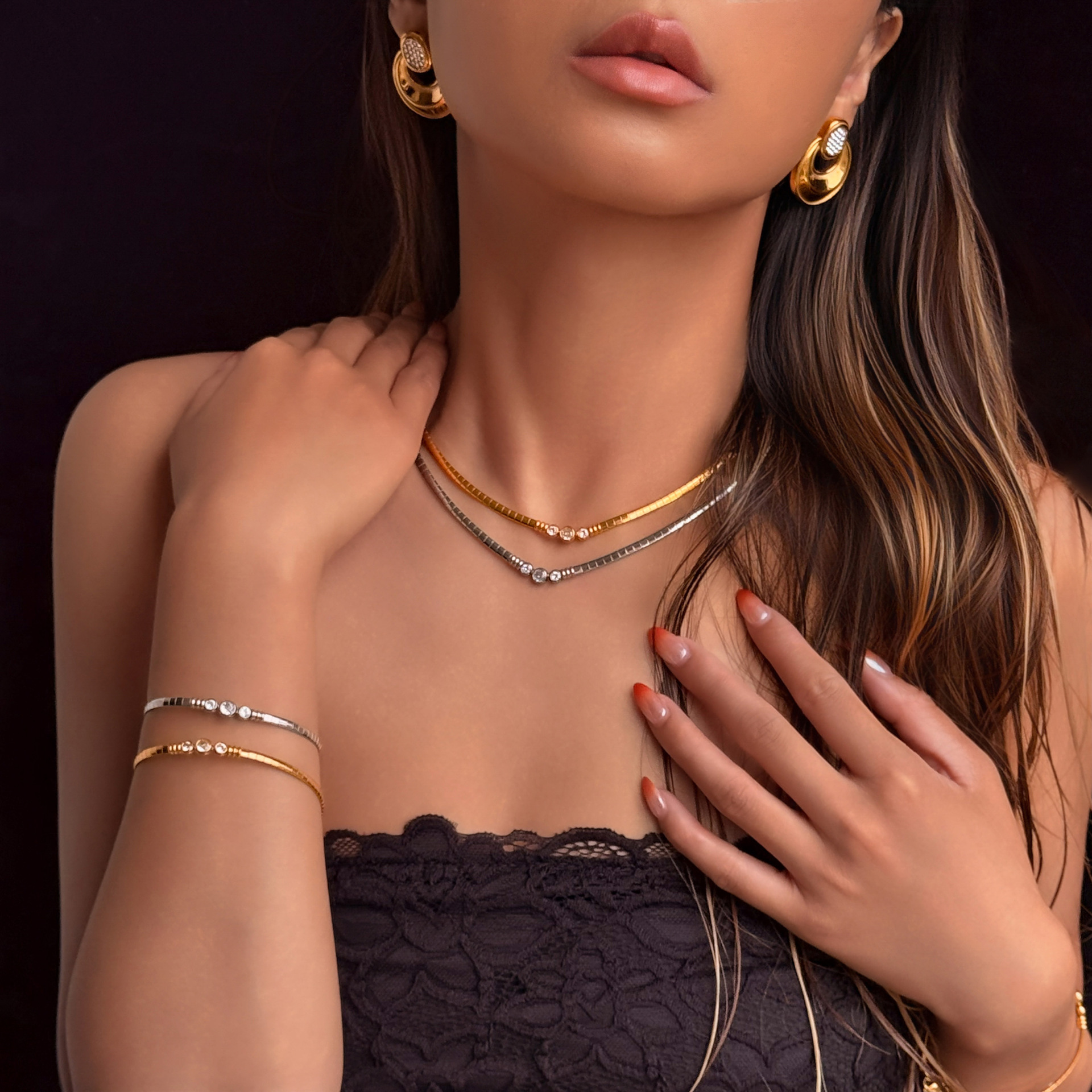 Elegant Titanium Steel Necklace Set With Electroplating Processed In  Style For Women Geometric Pattern Vintage Court Theme