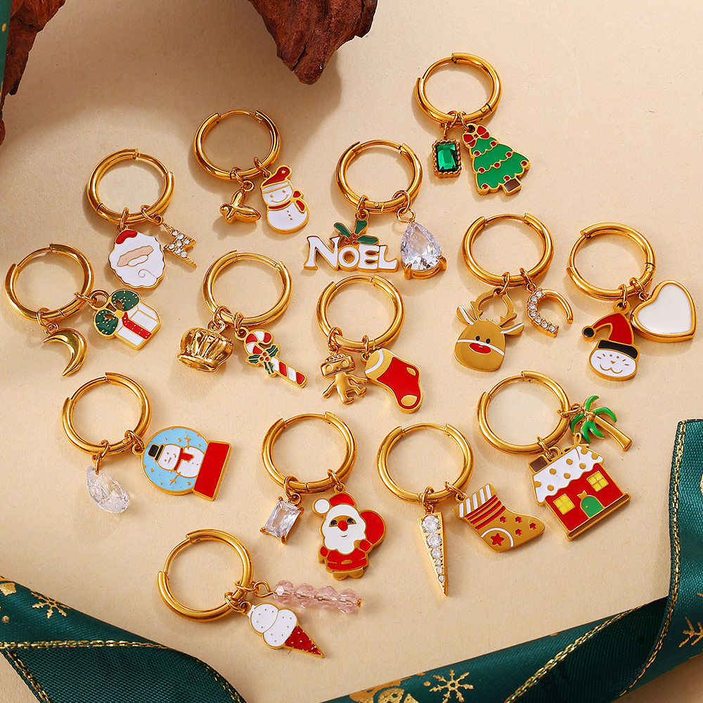 Christmas Tree Snowman Pendant Earrings Colorful Cartoon Versatile Oil Drop Christmas Element Fashion Jewelry Accessories