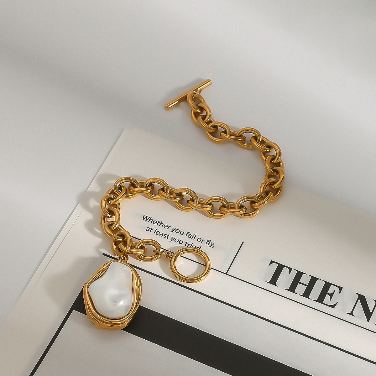 Women's 304 Stainless Steel Cable Chain PVD Coated 18K Gold Plated Toggle Inlay Irregular Pearl Bracelets Imitation Pearl Jewelry