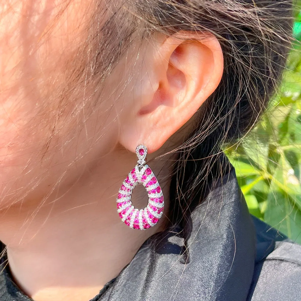 Copper Style Earrings Women Plated White Gold Thick Long Large Round Hoop Dangle Earrings Luxury Zircon Bridal Wedding Jewelry Accessories