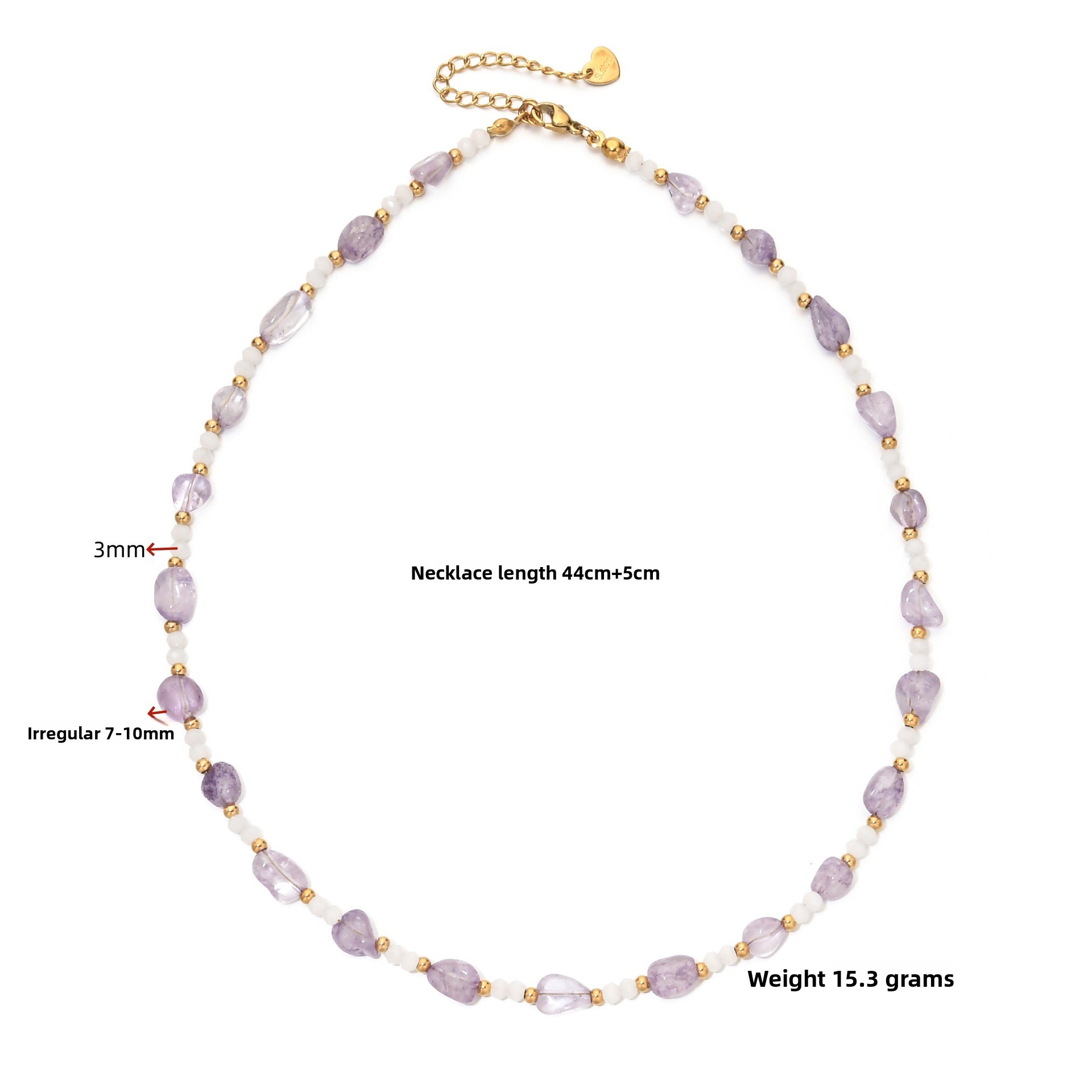 Fashionable Irregular Amethyst Hair Crystal Beaded Necklace Stainless Steel Sea Turquoise Luxury Dainty Clavicle Chain Women