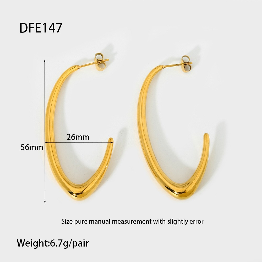 Fashionable Waterproof Stainless Steel C-Shaped Minimalist Hoops Earrings Versatile 18K Gold Plated Geometric Pattern Women's Jewelry
