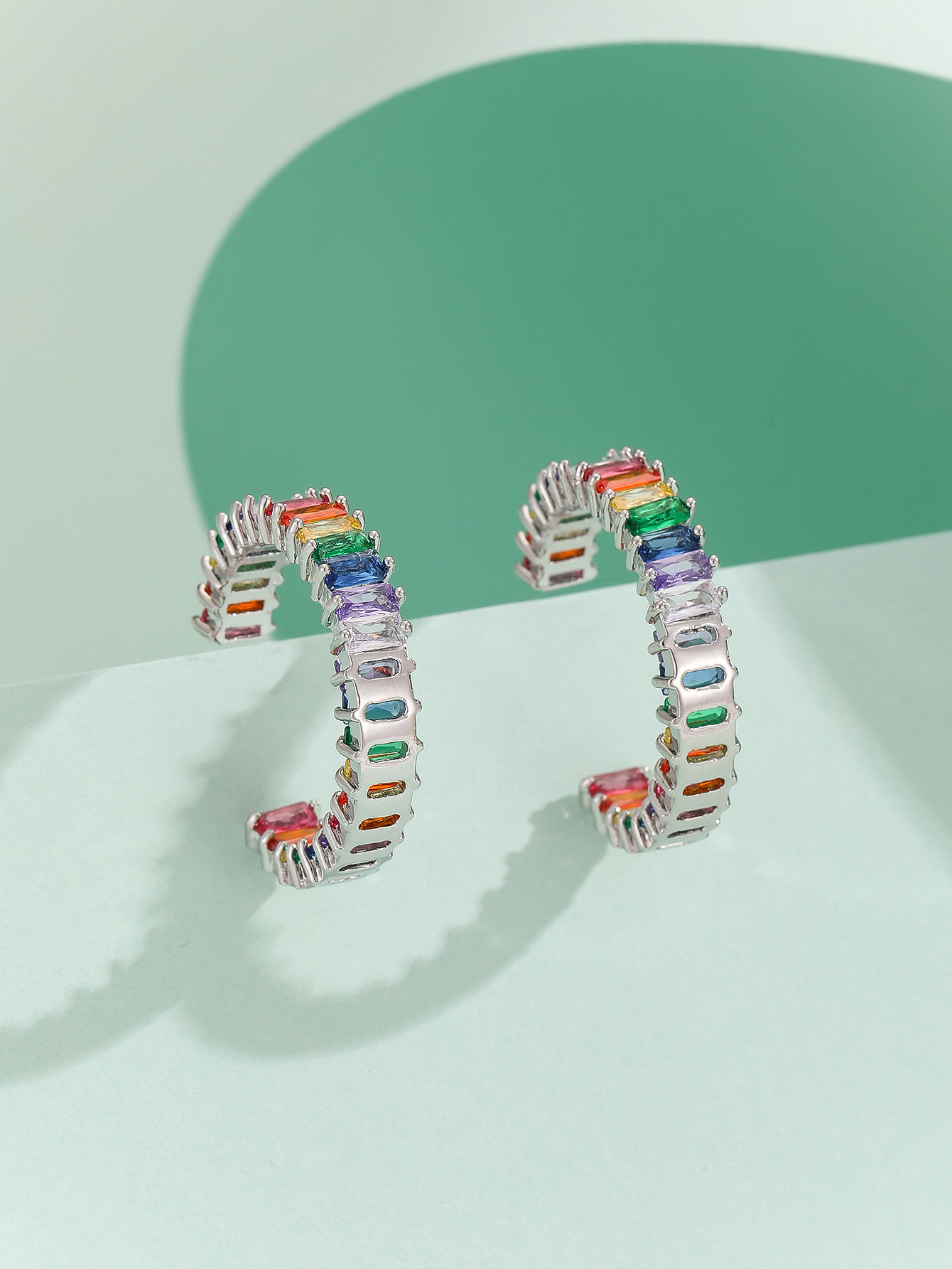 Colorful Zirconia Stud Earrings Stylish Versatile Elegant Popular  C-Shaped Hoop Earrings For Women