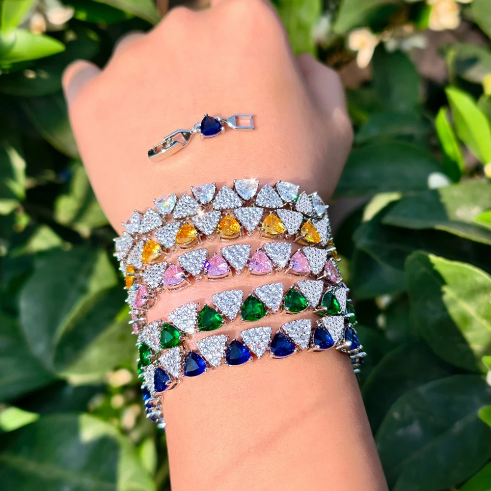 1 Copper Bracelet Fashion Yellow Zircon Inlaid Triangle Tennis Bracelet Suitable For Women Anniversary Jewelry Accessories Gift