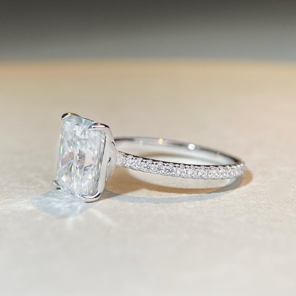 4 Karat Radiant-cut 925 Sterling Silver Moissanite Square Rings Colorless(DEF) Moissanite Moissanite Rings MA Certificate