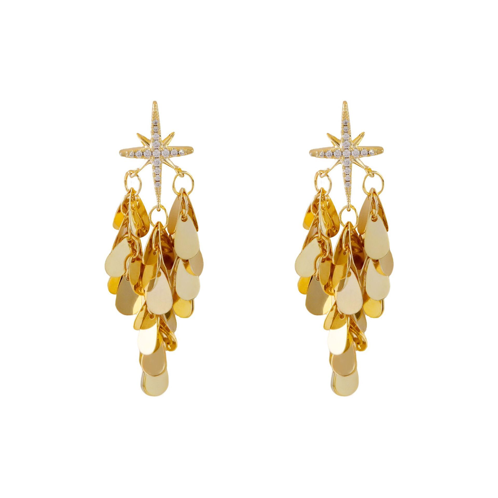 Fashionable Personality High-End Sparkling Star Zircon Octagonal Earrings Luxury Tassel Trendy Women's Jewelry Accessories