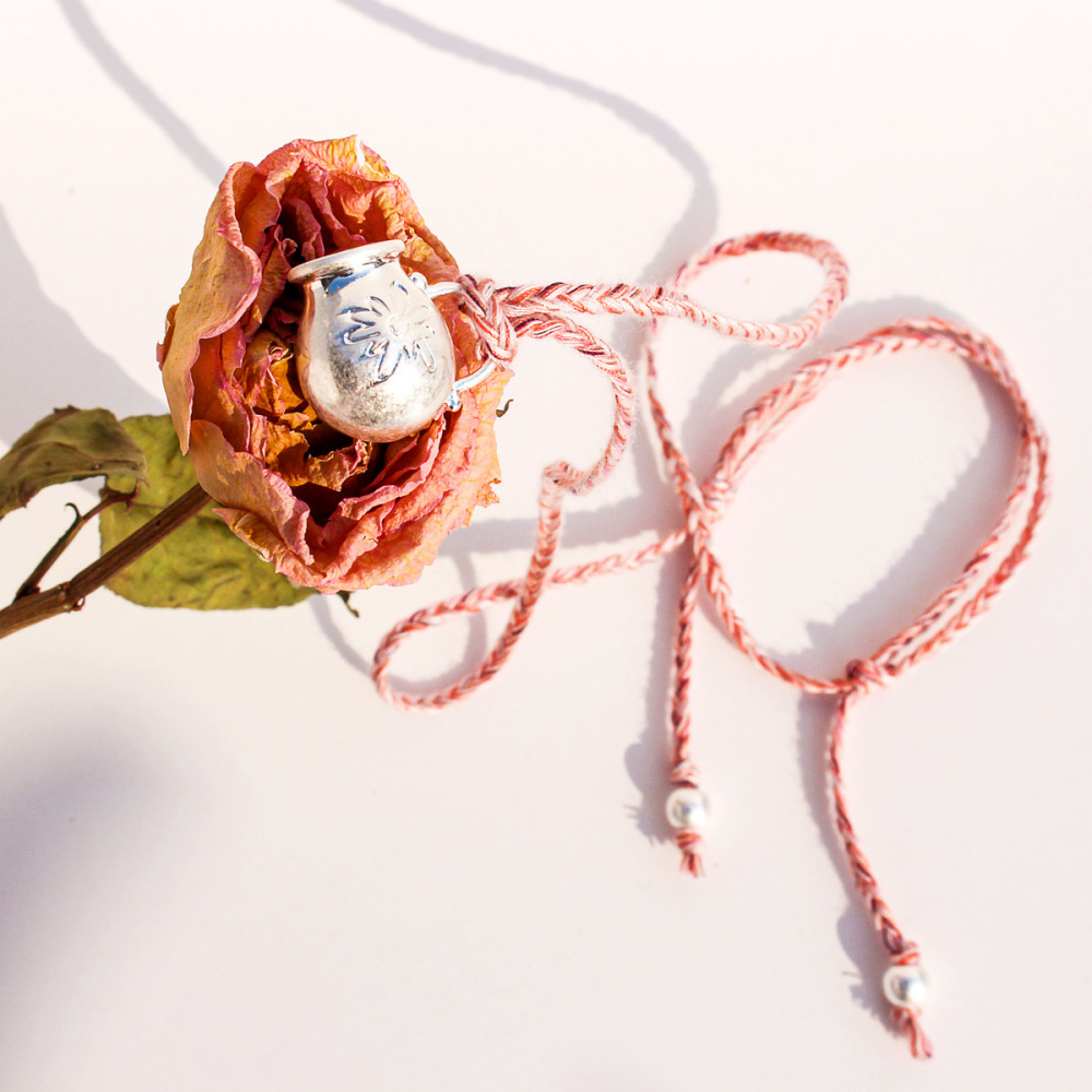 Long Handmade Woven Necklace Summer Vacation Accessories Milk Canister Flower Pink Thread Geometric Pattern Design Women's Jewelry