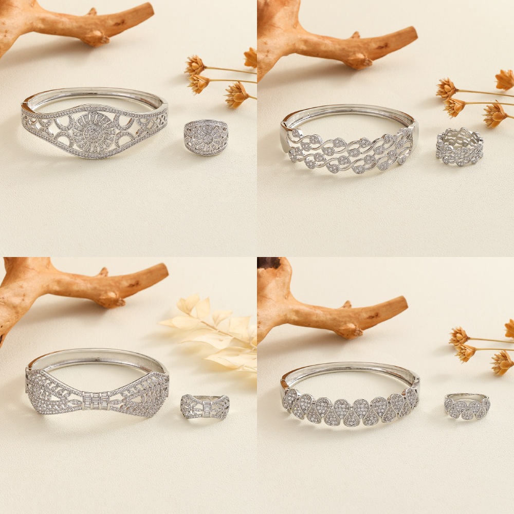 Exclusive New Dongdaemun Women's Middle Eastern Style Micro-Inlaid Hollow Pattern Series Bracelet And Ring Set