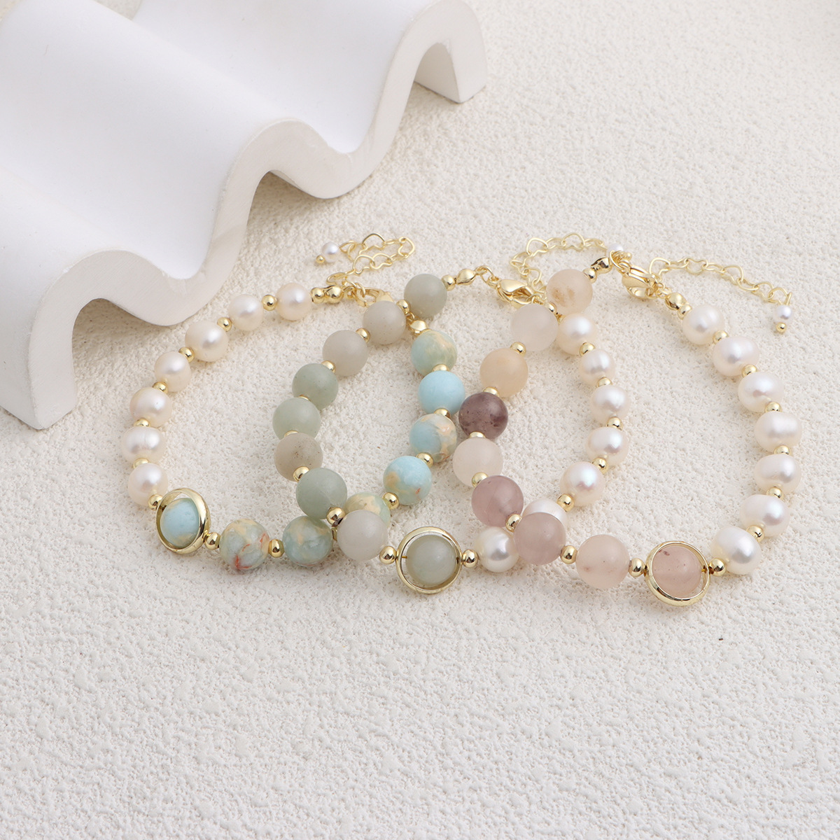 Retro Natural Freshwater Pearl Beaded Bracelet Unique Design TianShan Cuì ShòuShān Stone Bracelet Geometric Pattern Women's Jewelry
