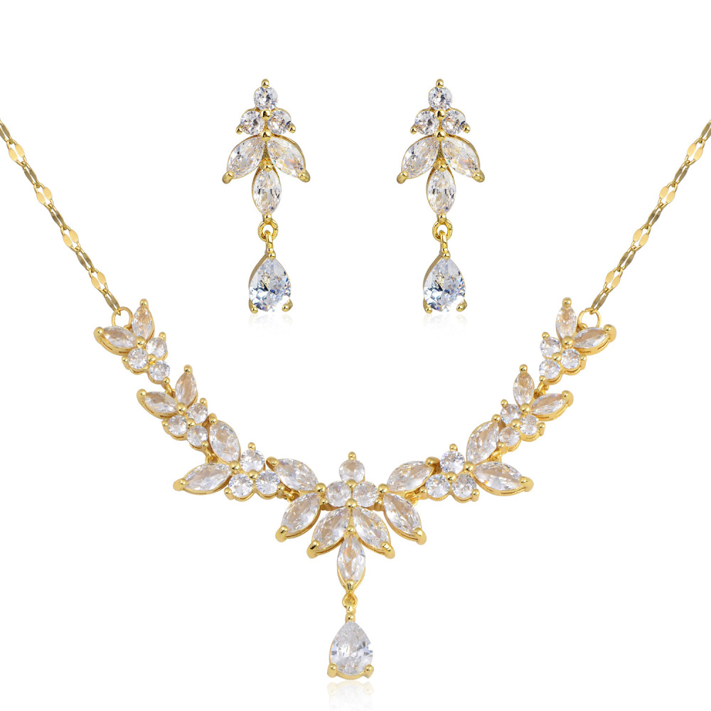 Water Droplets Copper Classic Style Earrings Necklace