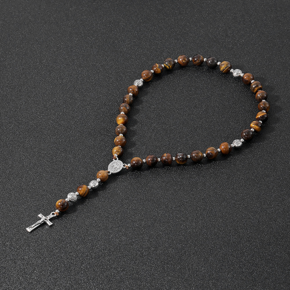 Yiwu Bracelet Wholesale Natural Indian Agate Black Agate Rosary Bracelet Cross Jewelry Handmade Beaded Accessories