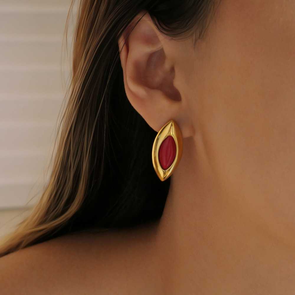 Red Ruby Necklace Earring Set Luxury Sensation 18K Stainless Steel Geometric Pattern Casual Style Women's Jewelry Accessories